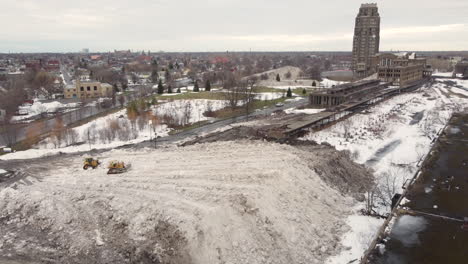 aerial view aftermath of huge winter storm in north american city