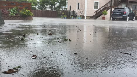 Reflections-Through-Wet-Asphalt-Ground-On-A-Rainy-Day-In-The-Backyard