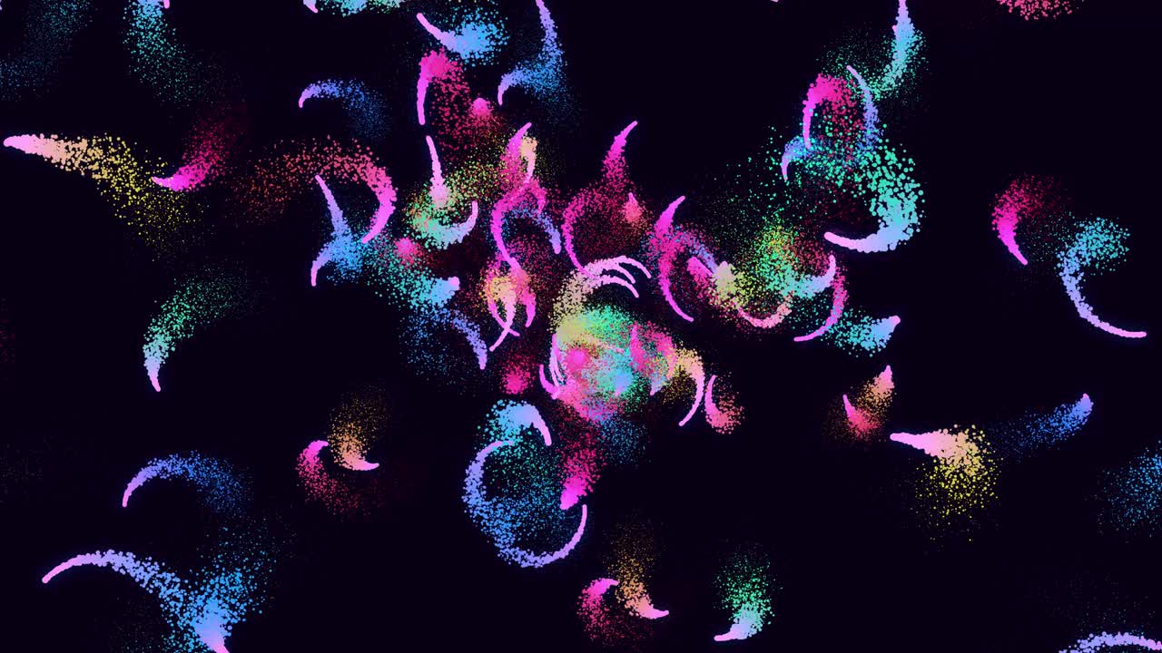 마법의 입자가 아름다운 트레일을 형성합니다. 3d는 알파 채널과 같은 루마 매트와 함께 추상적인 다채로운 폭발을 렌더링합니다. 무지개 색 폭발.