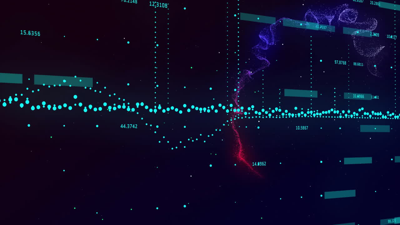 Data points and numerical values animation over abstract dark background