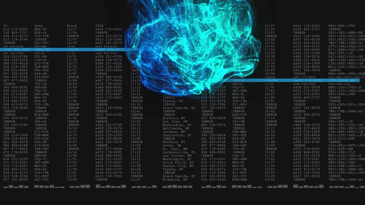 Dark frame initiating plasma cloud emerging scanning line sweeping table highlighting TERROR