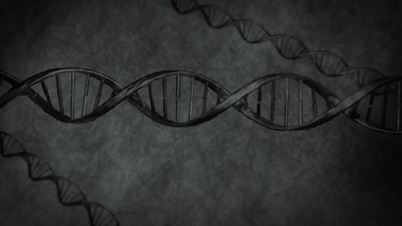 animación de cadenas de adn sobre un fondo negro