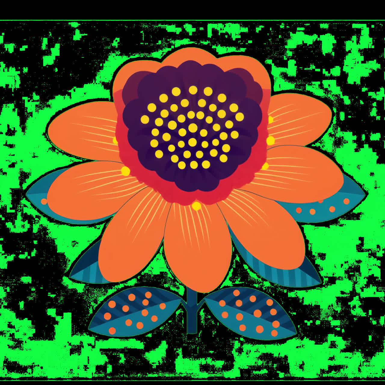 Risorsa isolata di animazione di illustrazione di fiori di arte popolare colorata, video 4K trasparente, canale alfa
