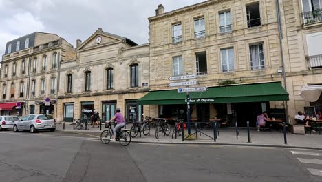 town street scene with restaurants and cafes