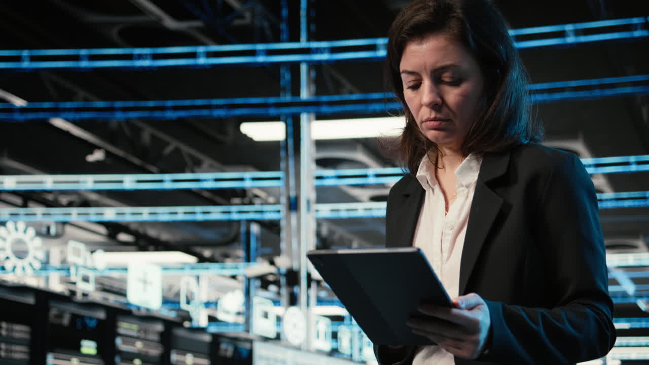 Ingegnere di data center che utilizza la virtualizzazione in realtà aumentata per risolvere problemi
