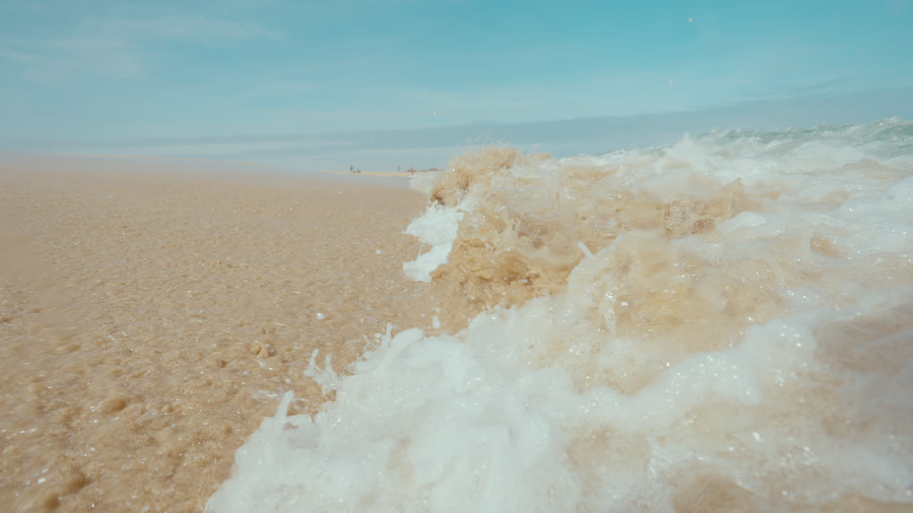 Close up view of waves on the beach