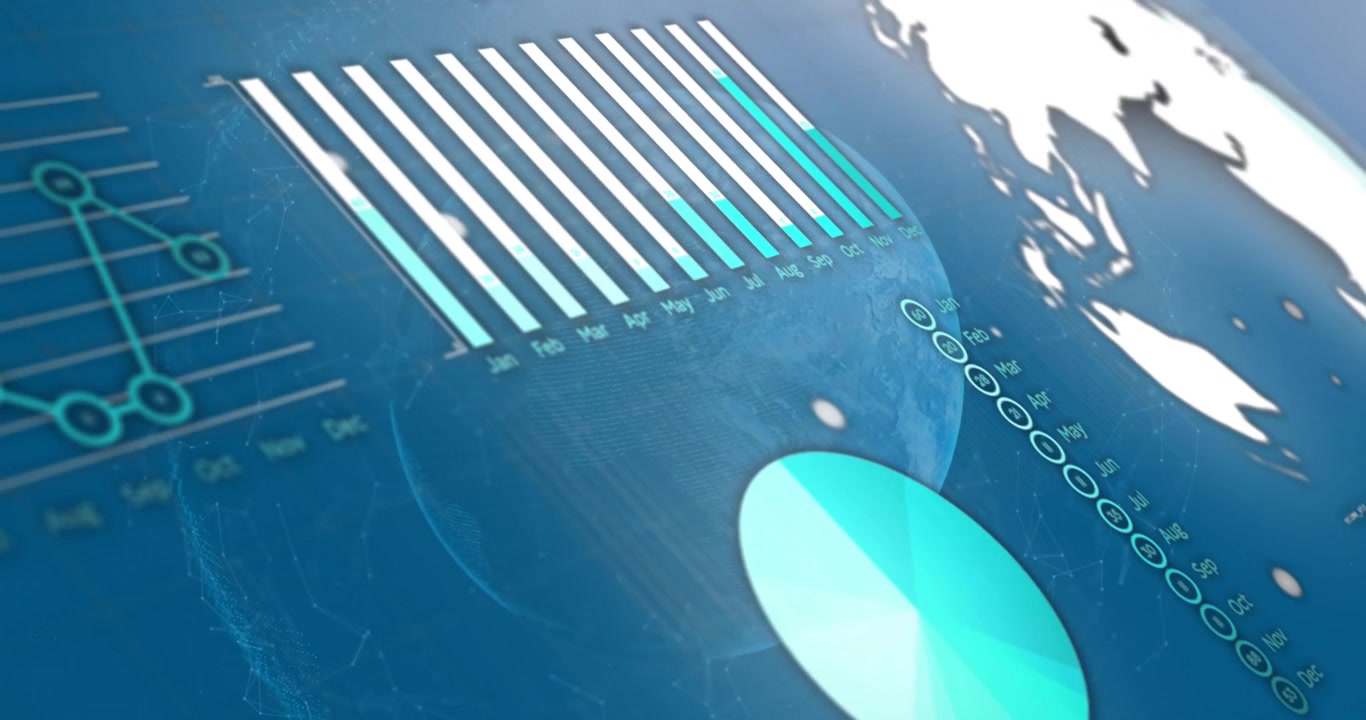 Animation of financial digital data processing over globe
