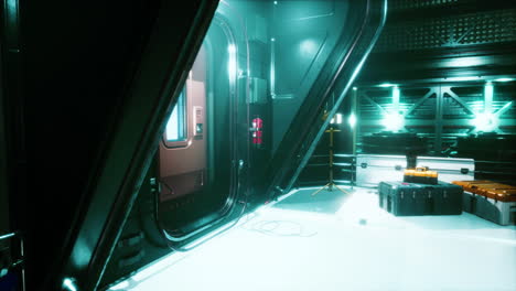 interior futurista del corredor de la nave espacial con luz