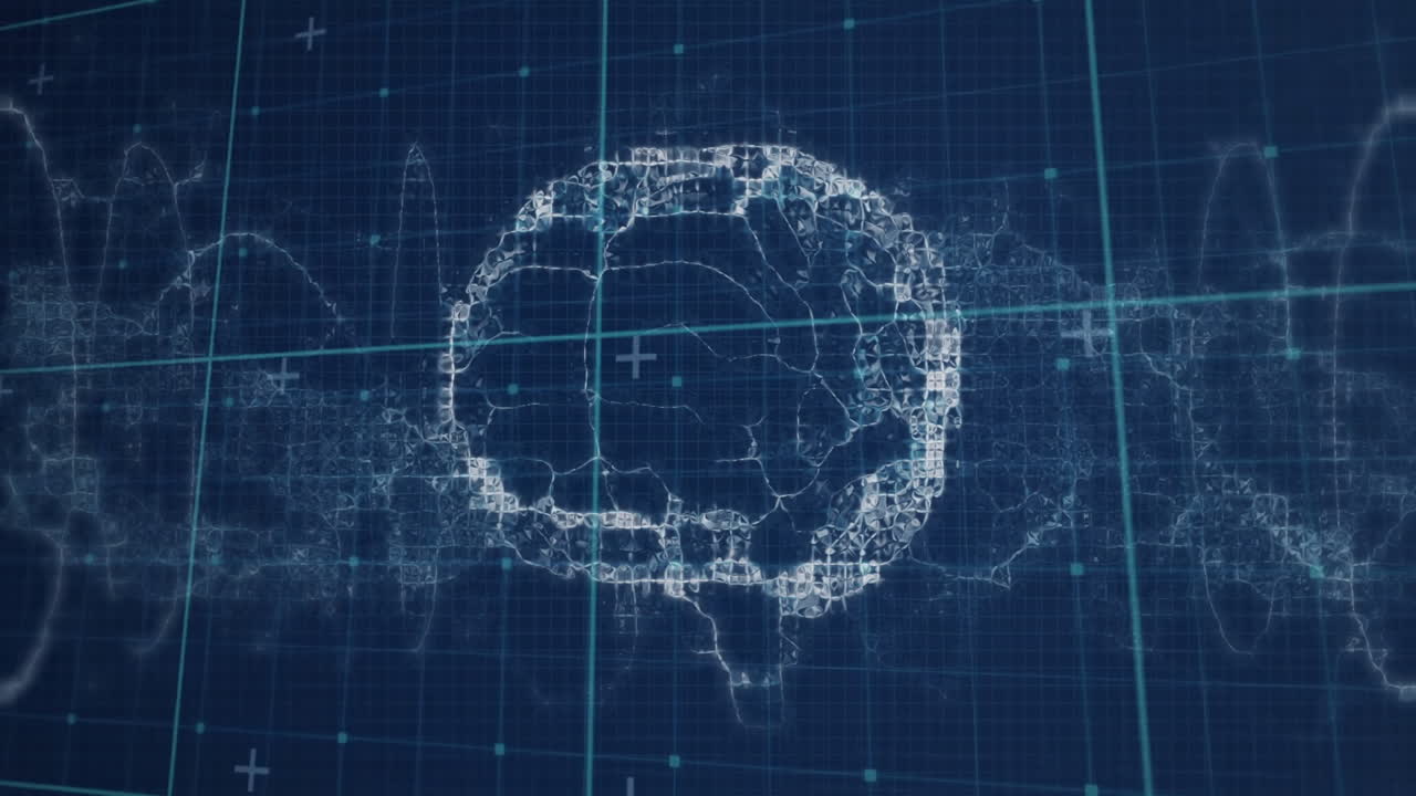 움직이는 모양 위에 회전하는 뇌의 애니메이션