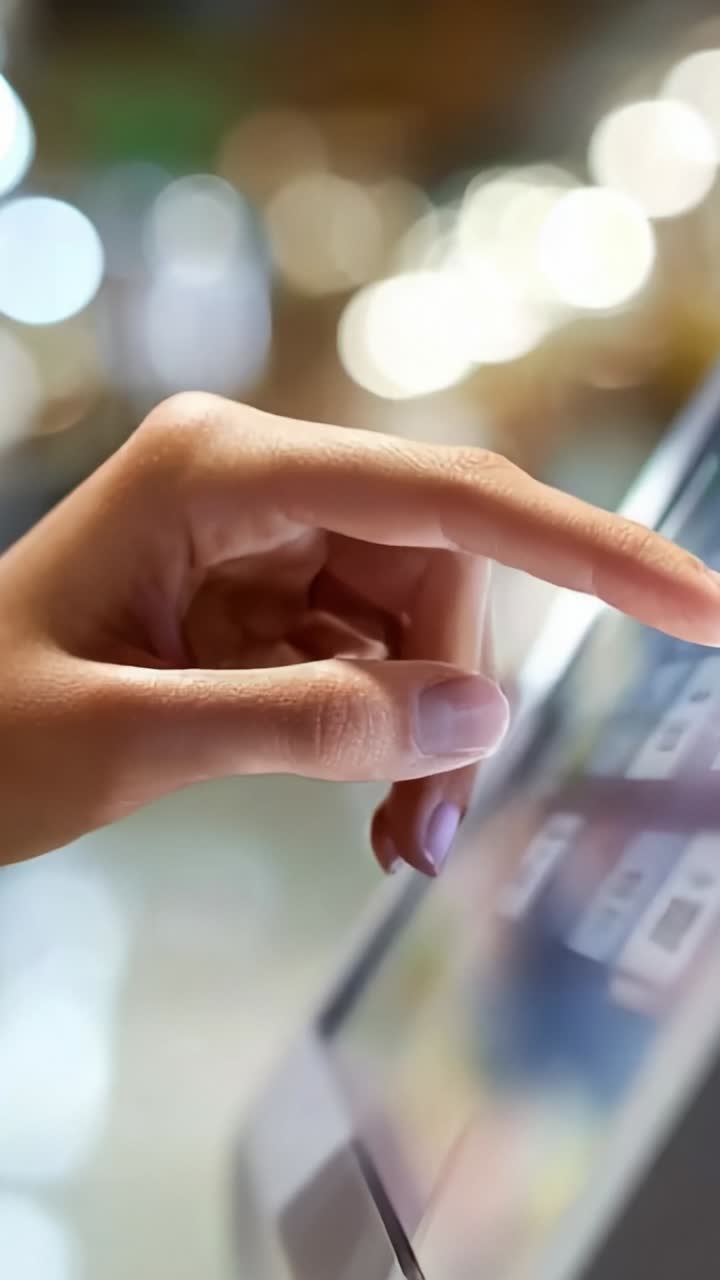A close-up view of a person's hand interacting with a touchscreen device, showcasing technology and user engagement in a modern digital environment