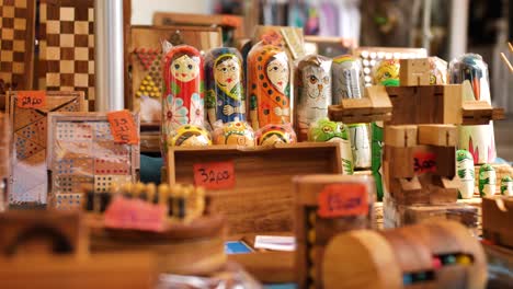 mallorca tourist market impressions with wooden souvenirs