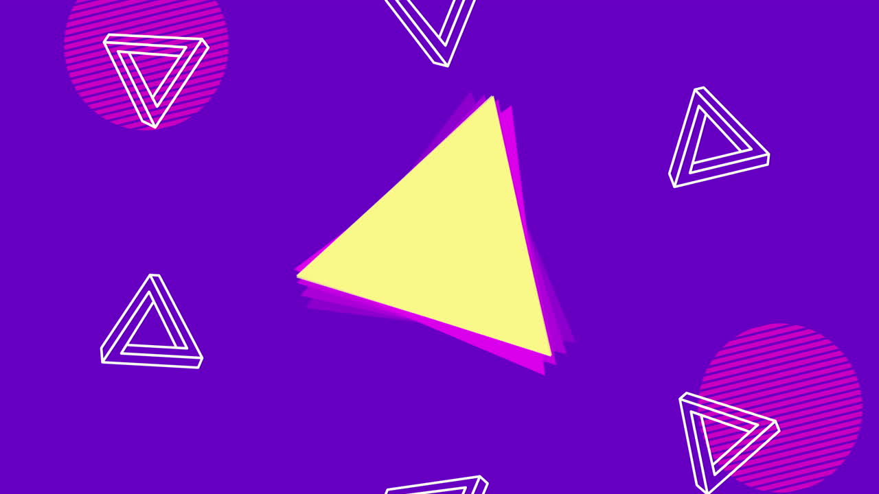 보라색 배경 애니메이션에서 색상과 기하학적 그림