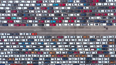 cars parked by hundreds aerial top view malaga harbour spain