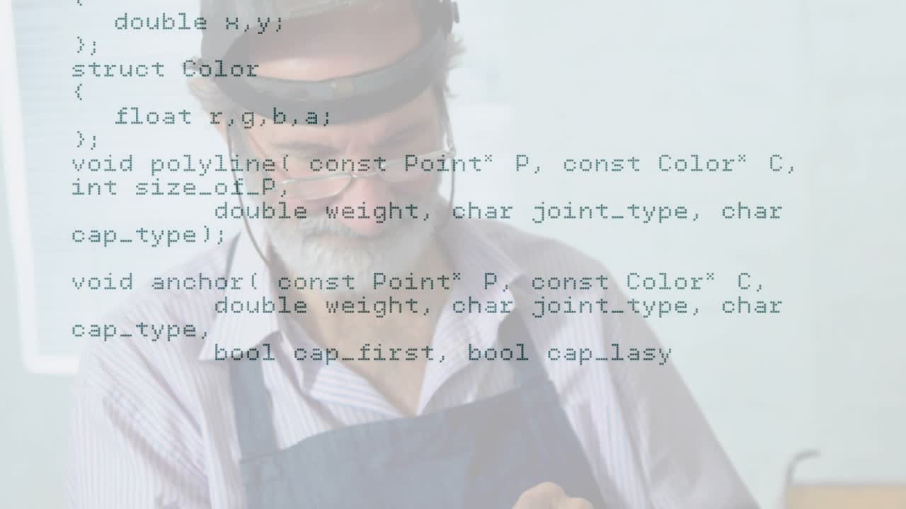 Upon adjusting glasses senior man analyzing C++ overlay scrolling on tablet in education lab