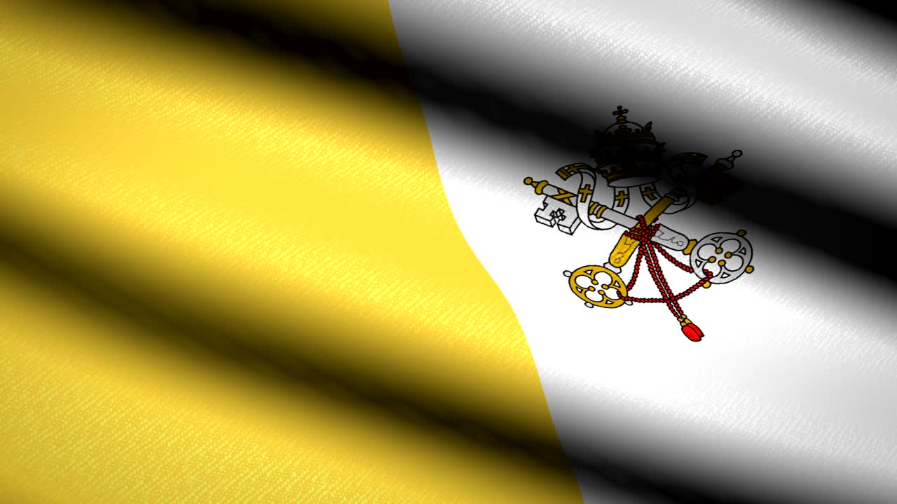 Bandiera del Vaticano che sventola su sfondo tessile testurizzato. Animazione in loop continuo. Schermo intero. Movimento lento. Video 4K