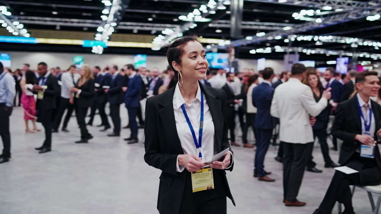 A professional networking event captured in a wide-angle shot