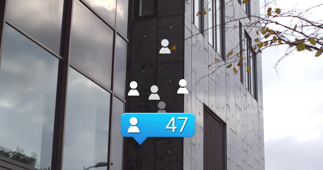 Incoming notification appearing triggers blue badge rising count, avatars floating showing growth