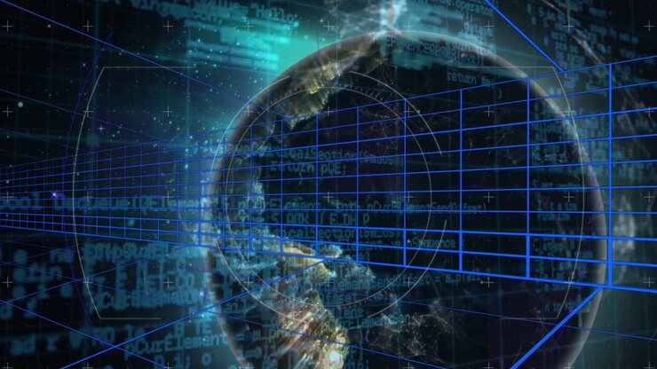 Animation of data processing and globe with connections