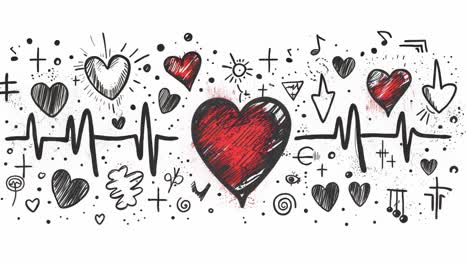 heartbeat and love symbols doodles