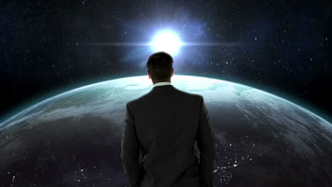 businessman walking on digital generated earth