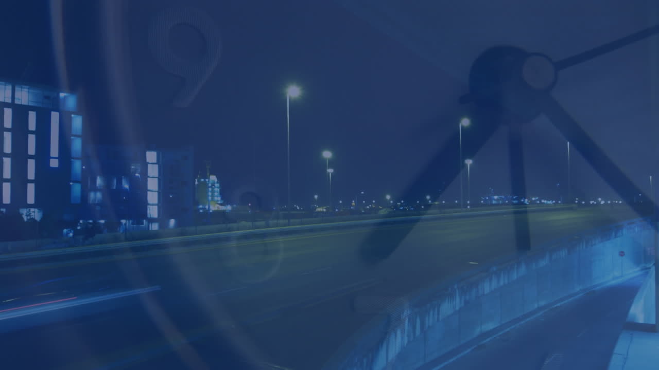 도시 풍경 위에 움직이는 시계의 애니메이션