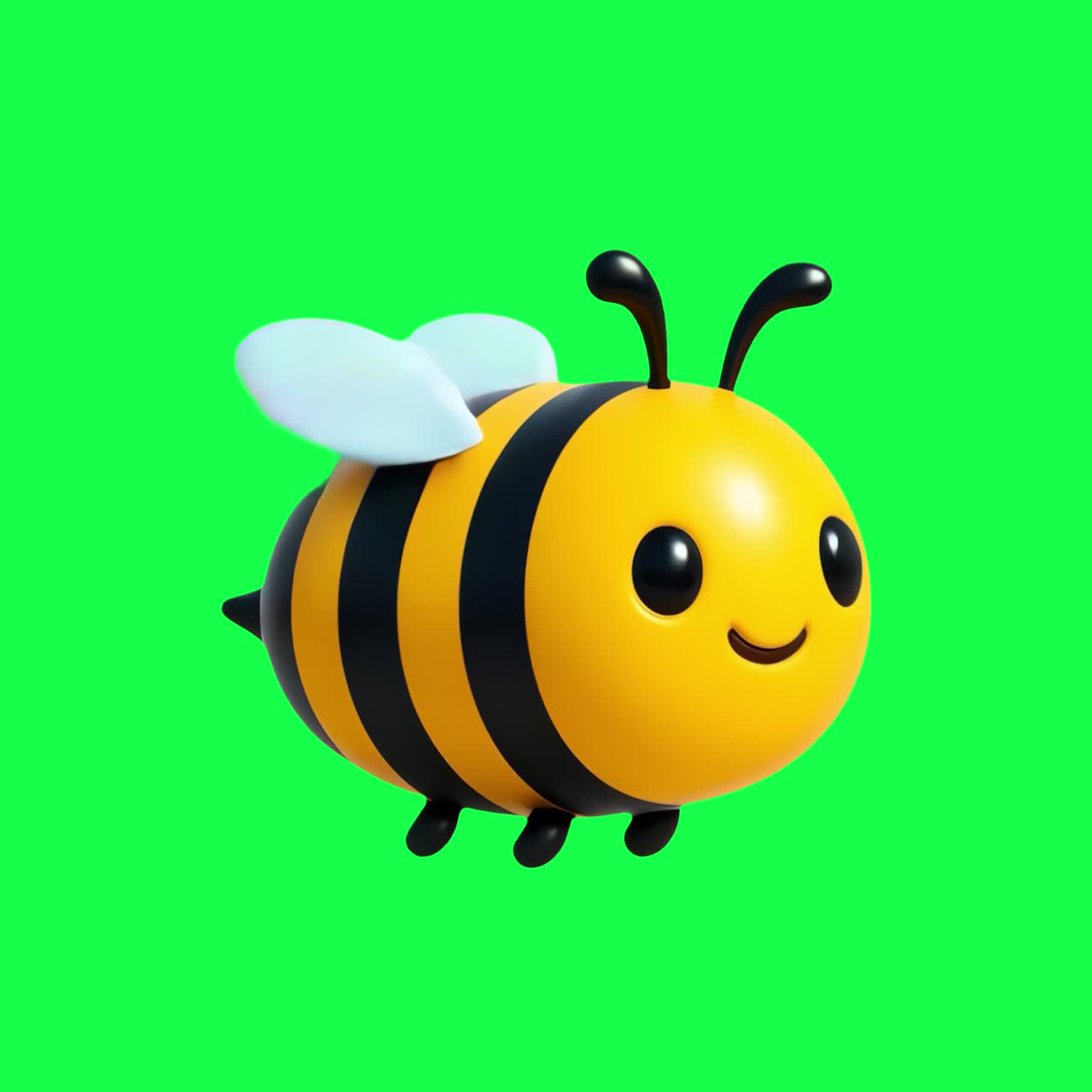 Cute 3D bee illustration animation, transparent 4K video, green screen