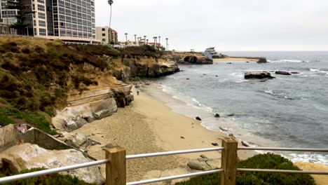 exploring the coastline in la jolla, california on an overcast day.