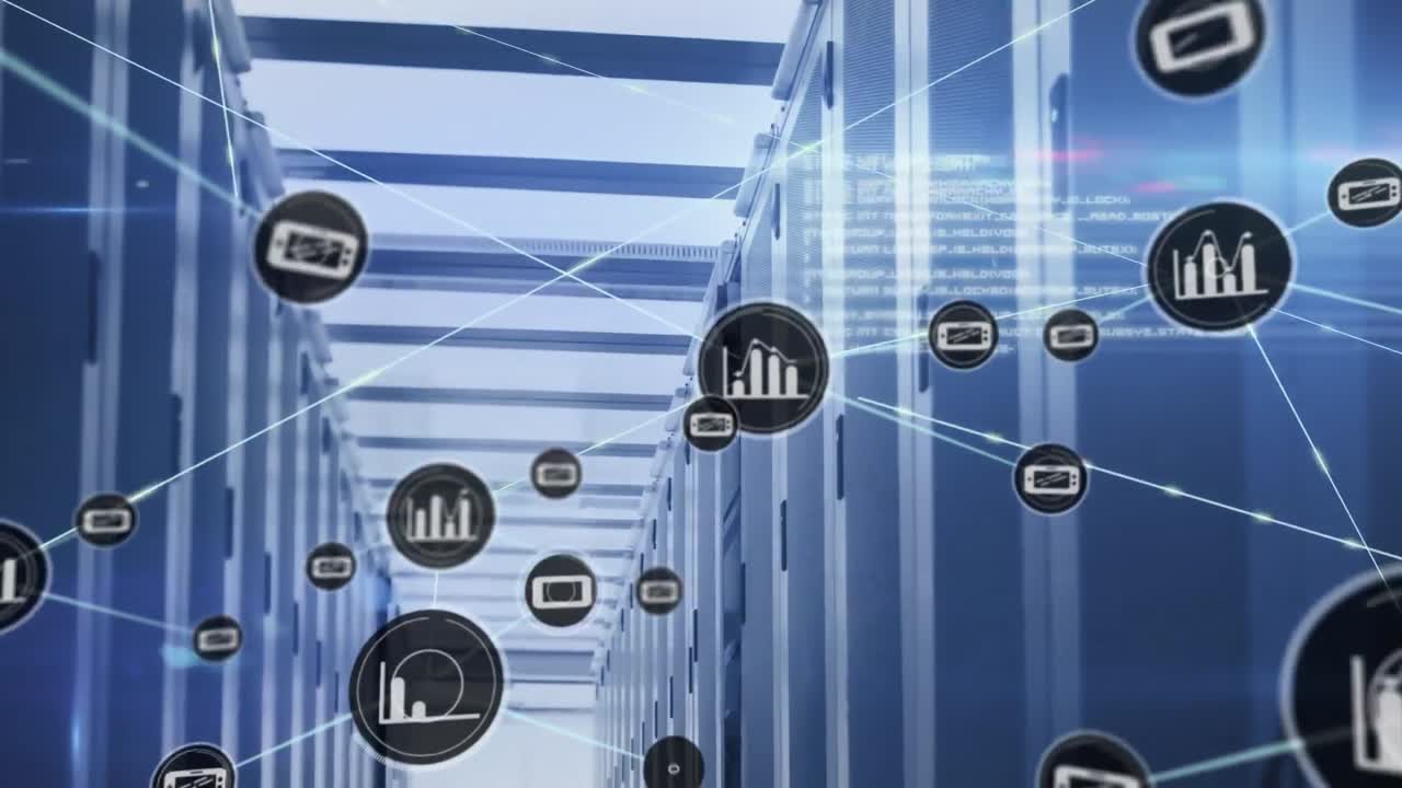 태블릿 컴퓨터와 통계와 연결 네트워크의 애니메이션