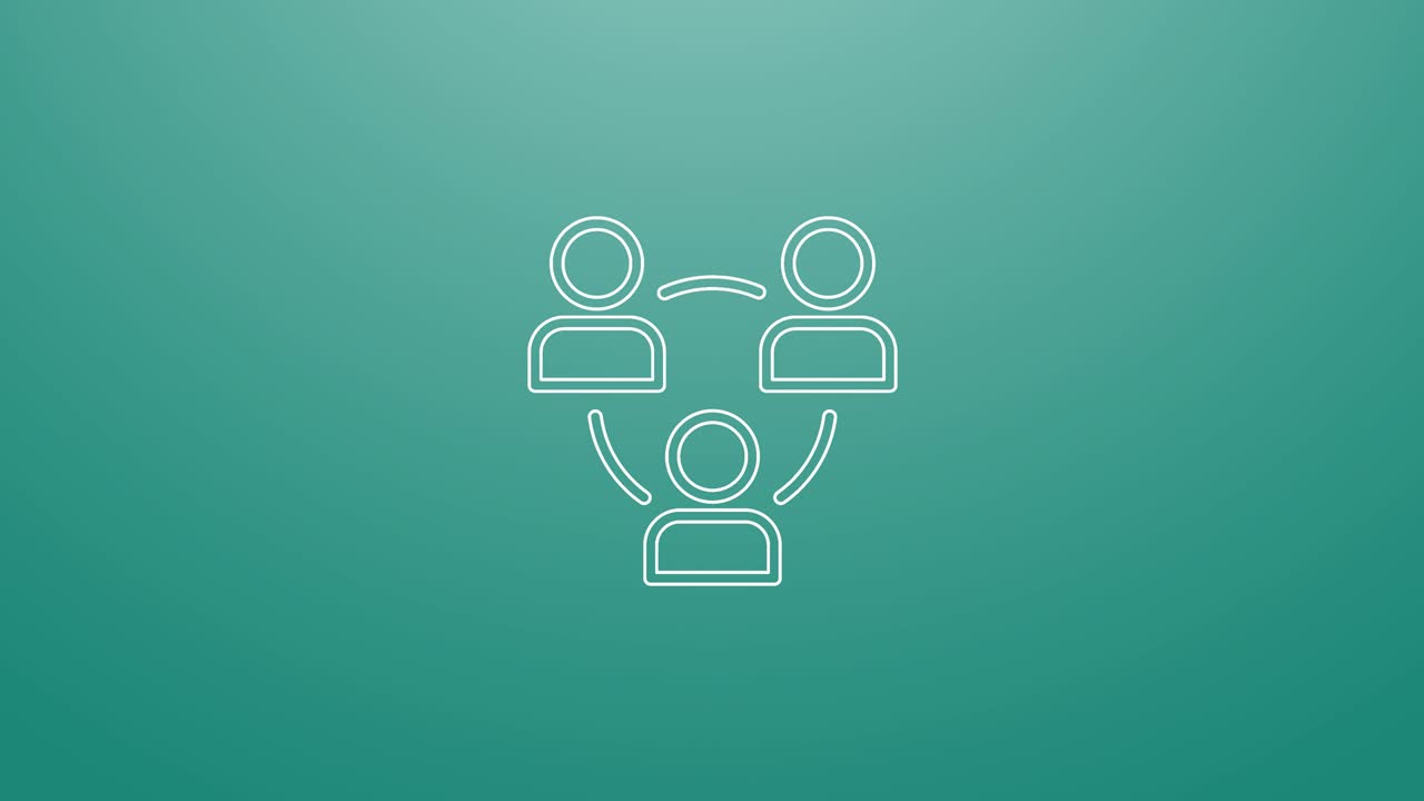 4k animation of Teamwork network icon. Particles animate symbol in composition and explosion. Two background version: full color and transparent isolated alpha channel.