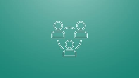 4k animation of teamwork network icon. particles animate symbol in composition and explosion. two background version: full color and transparent isolated alpha channel.