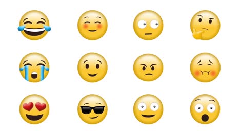 Digitale-Animation-Roter-Dekorativer-Designs-über-Mehreren-Gesichts-Emojis-Auf-Weißem-Hintergrund