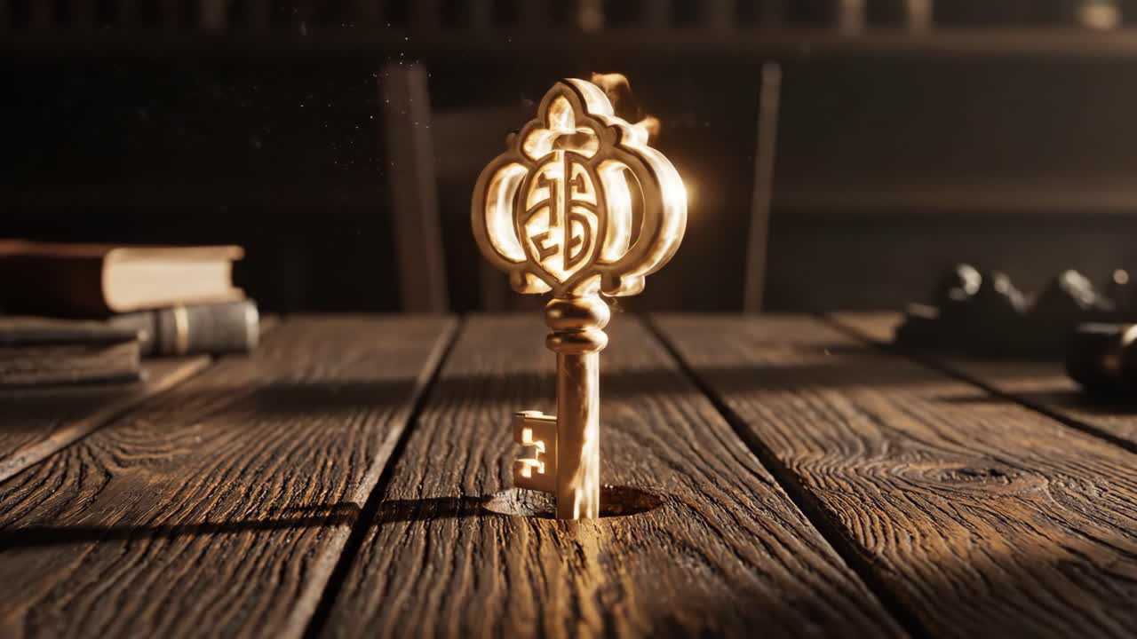 A Golden Key on a Wooden Table