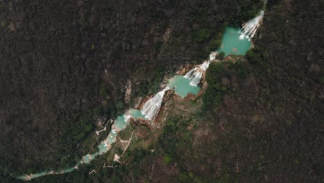 Vista-De-Drones-De-La-Selva-Y-Hermosas-Cascadas-De-Chiflon-En-Chiapas,-México