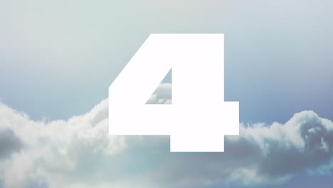 animating large white numbers over cloudy sky background