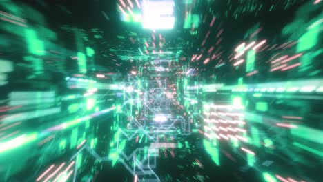 volando en el caótico túnel espacial tecnológico futurista. animación para videos musicales, discotecas, espectáculos audiovisuales y actuaciones, pantallas led y tarjetas de proyección. loop 3d sin costuras