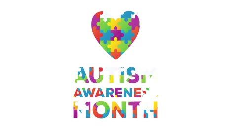 digitally generated video of with puzzle elements forming autism awareness month text against white