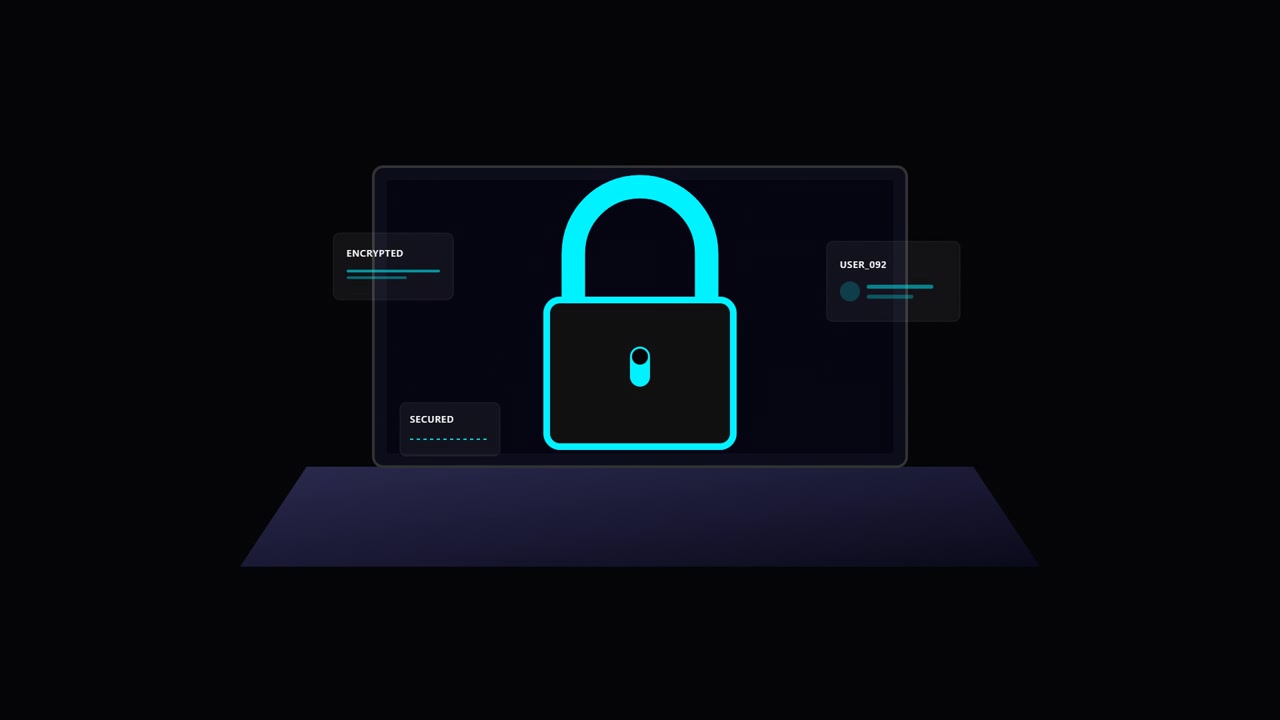 Digital Security Concept with Glowing Padlock Icon on Laptop Screen