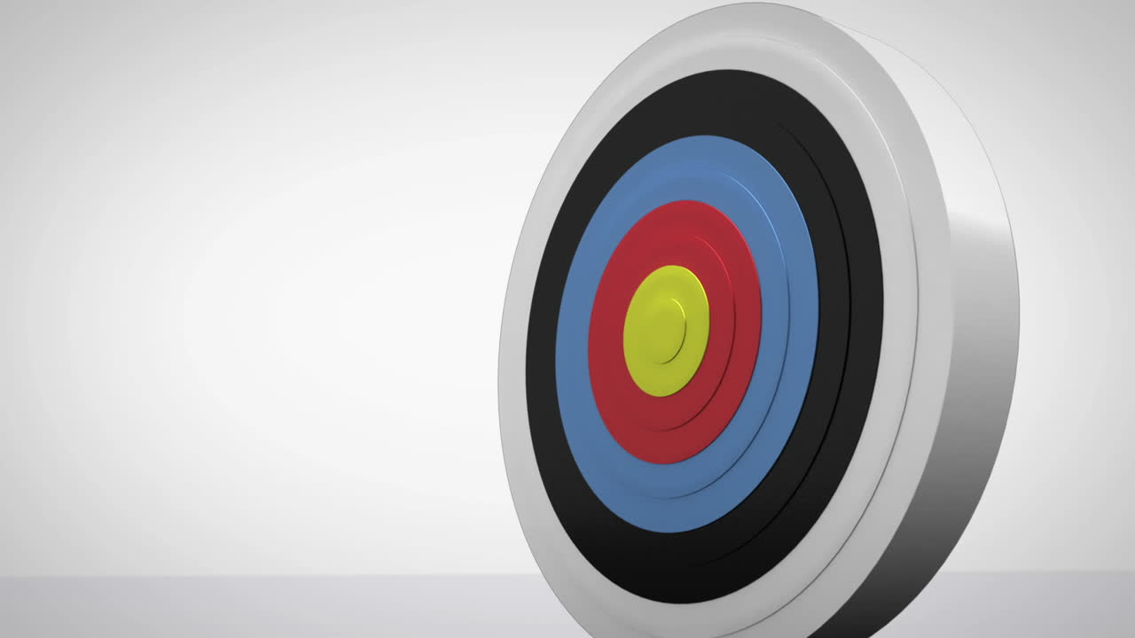 화살표가 다트 보드를 향해 날아와 표적에 부힌다