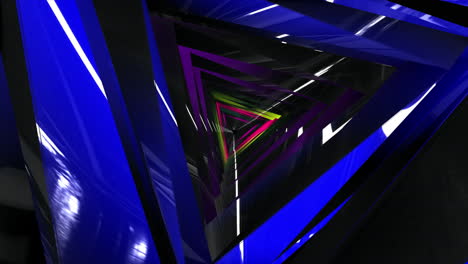 un triángulo brillante moviéndose en el túnel. fondo hipnótico de la animación 3d.
