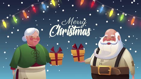merry christmas lettering with santa family
