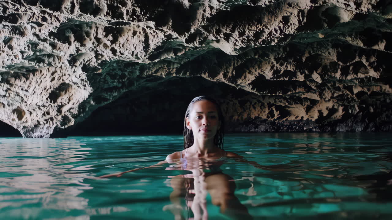 Woman Swimming in a Blue Grotto