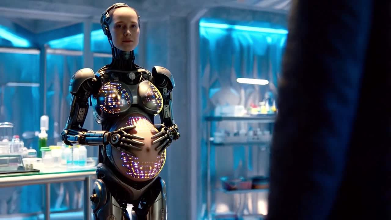 A futuristic robot with pregnancy
