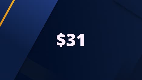 stylized price reveal animation presenting $31. useful for advertisements, web shops, app promos, or financial content