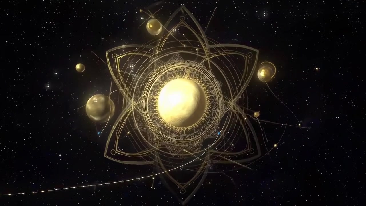 Abstract Golden Solar System Animation with Geometric Orbits