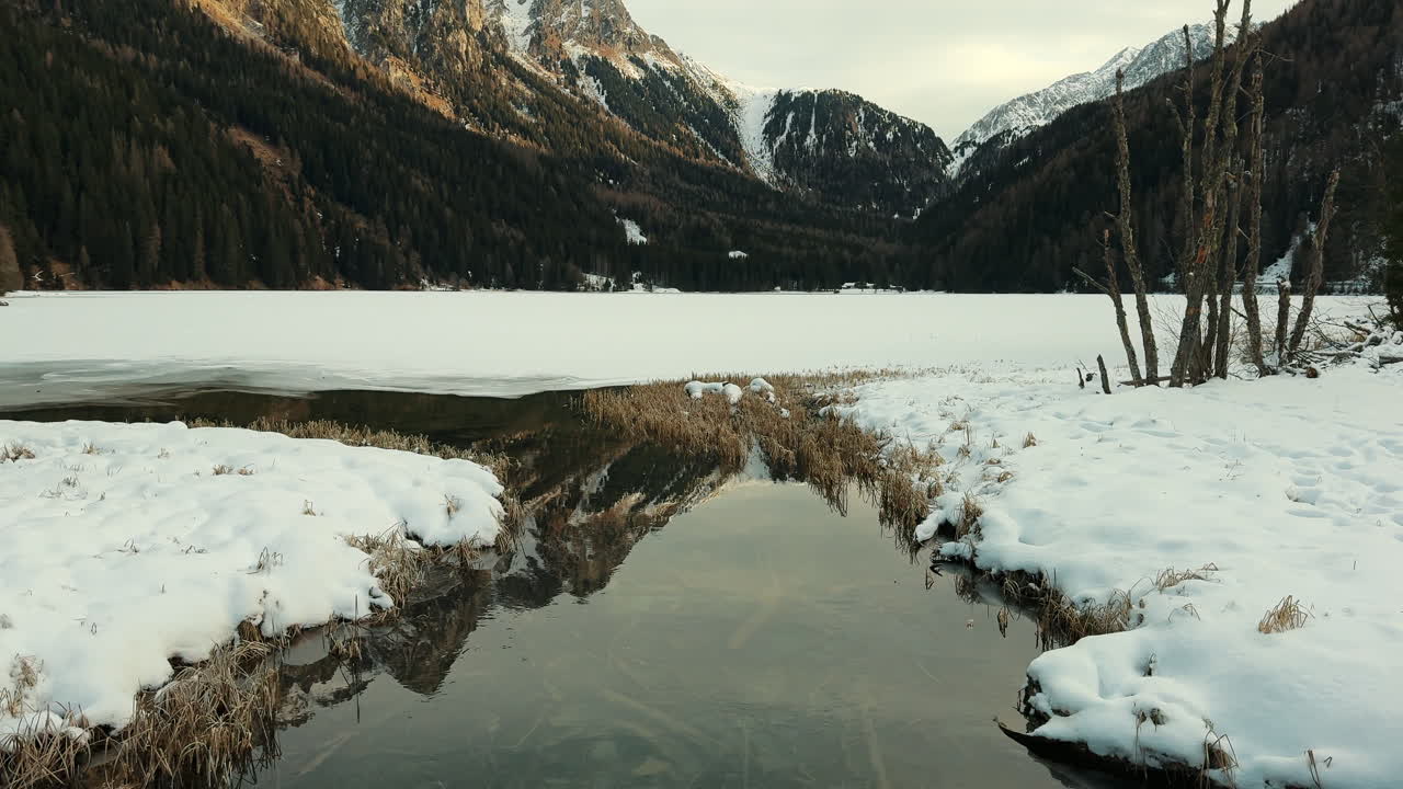 Frozen Alpine Lake in Winter