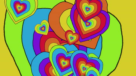animación de corazones de arco iris sobre el fondo del arco iris