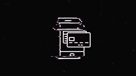 línea bussines y finanzas hud símbolo holográfico en pantalla de televisión digital vieja animación de glitch de bucle sin costuras. corazones. retro dinámico y alegre. imágenes de video coloridas y vintage.