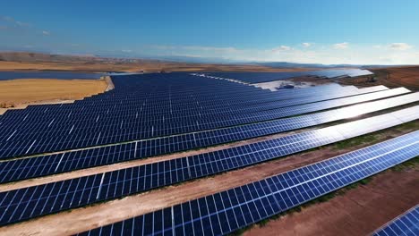 soaring above endless rows of solar panels with an fpv drone, capturing the power and potential of renewable energy from a unique perspective