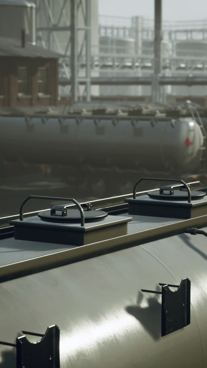 primer plano de un camión cisterna en un sitio industrial