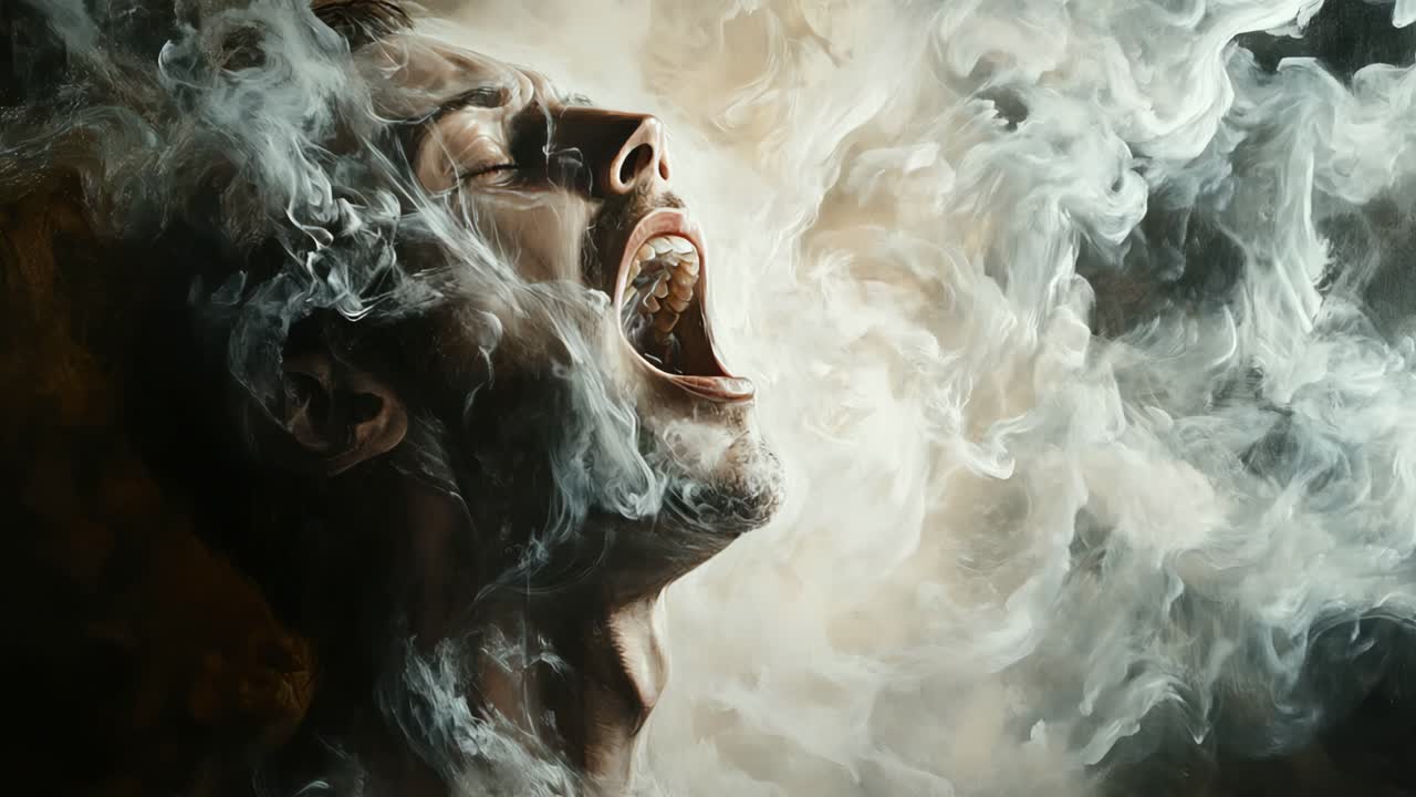 A Man Crying in Smoke